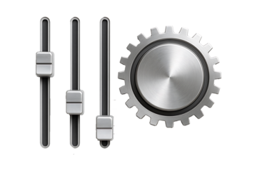 Metal Control Settings with Gear Isolated on a Transparent Background