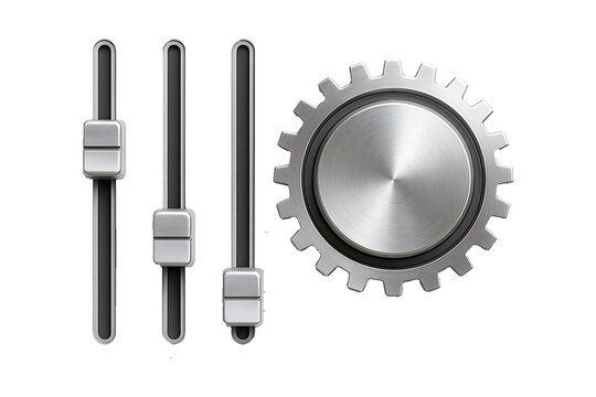 Metal Control Settings with Gear Isolated on a Transparent Background