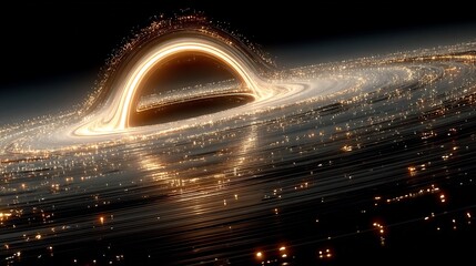 A mesmerizing cosmic phenomenon featuring a glowing accretion disk swirling around an enigmatic gravitational singularity.