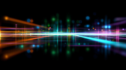 Abstrakte digitale Lichtströme in Rot und Blau mit Bokeh-Effekt, futuristische Technologie und Netzwerkvisualisierung