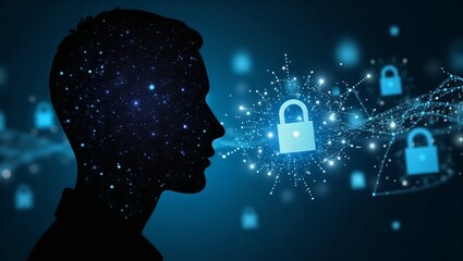 Conceptual Cybersecurity Firewall Protecting Personal Data and Digital Identity Within a Human Silhouette