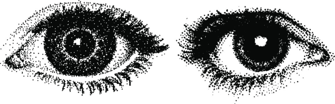 Scared eye in halftone stipple effect collection Vector for urban design. vintage stipple photocopy effect, with retro grainy texture. Vector illustration for grunge psychedelic surreal poster. Eps 10