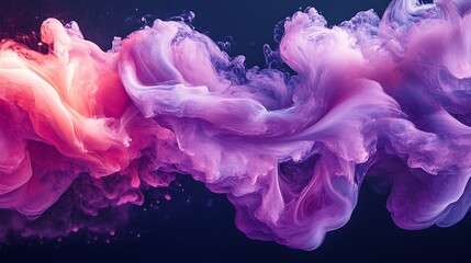 Obraz premium Abstract Cloud of Pink and Purple Smoke Forming Shapes Against a Dark Background