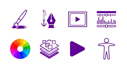 Creative Design Elements for Your Next Project: Paintbrush, Color Wheel, Play Button, and More in this Versatile Asset for Artists and Designers