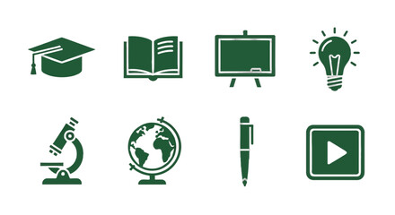 Educational icons for learning, science, and knowledge acquisition represent academic success and global understanding