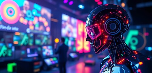 AI-powered content creation, futuristic tech concept, data, search engine optimization