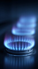 Blue Flames Dance on a Modern Gas Stove Burner, Energy and Heat