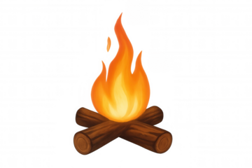 Campfire burning wood logs, a warm heat source providing light outdoors on transparent background