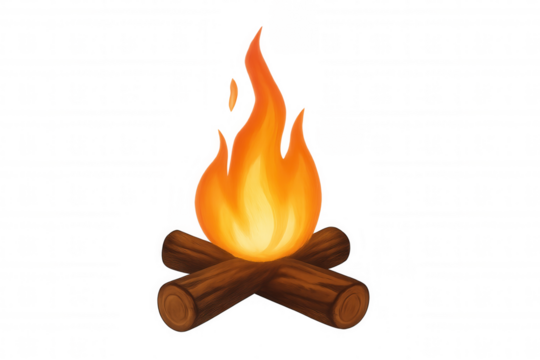 Campfire burning wood logs, a warm heat source providing light outdoors on transparent background