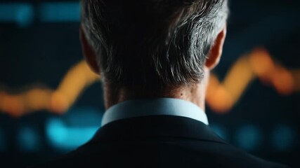 Business professional analyzes financial trends in the office while viewing market data on a digital screen after work hours - Powered by Adobe