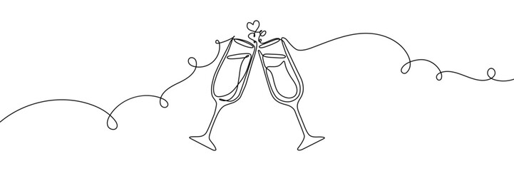Wine continuous glass toast vector drink one birthday illustration party single. Year wine continuous glass new draw sketch outline minimalist hand line cheer happy celebrate wedding concept cocktail