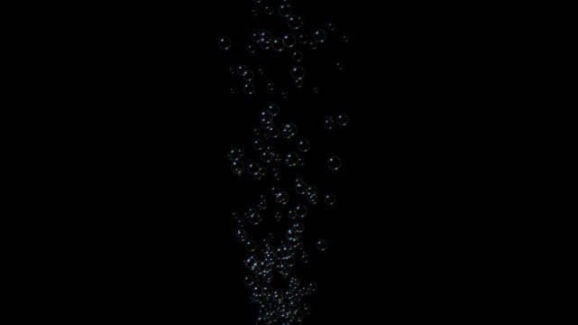 Water bubbles rising upwards on overlay black background, Air bubbles floating up.