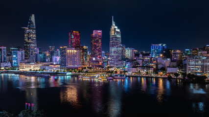 Fototapeta premium Colorful Saigon City at night