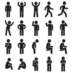 set of human silhouettes, man icon, various poses, gestures and 
movements