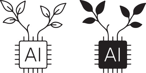 AI Chip Plant Icon Technology Nature Symbol Vector Illustration