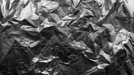 Textured surface exhibits various creases, folds, and a matte appearance, with a gradient of silver and dark tones to create dynamic abstract elements.