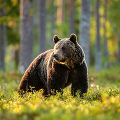 Fototapeta premium Brown bear in a sunlit forest (1)