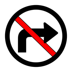 A circular road sign indicating that right turns are prohibited, featuring a red diagonal line.