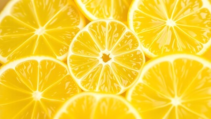 Fresh lemon slices arranged in a circular pattern showcasing vibrant yellow tones in natural light.