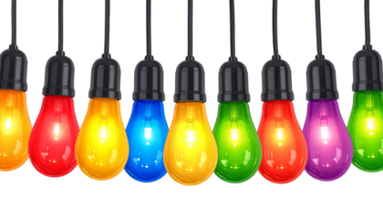 Festive Multicolored Holiday Lights, Isolated PNG