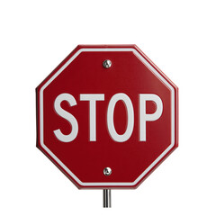 Red octagonal traffic sign with white stop lettering isolated on a transparent background image