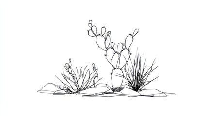 Line art desert plants