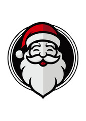 Desain logo ilustrasi vektor Santa Claus dengan latar belakang hitam dan putih