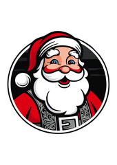 Desain logo ilustrasi vektor Santa Claus dengan latar belakang hitam dan putih