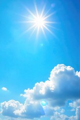 A bright, sunny day Cheerful blue sky peeks through fluffy white clouds, a feeling of optimism and hope fills the air Perfect for uplifting content , cheerful, weather, summer
