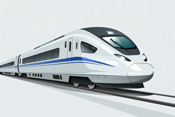 Fototapeta premium Sleek modern high-speed train speeding along tracks on a bright day