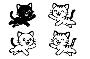 Fototapeta premium Four vector drawings of happy jumping kitten cat