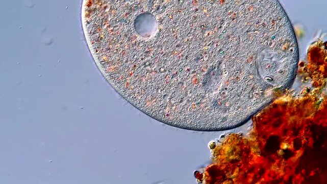 Movement of freshwater protozoa under microscopy view, 4K high Resolution video 