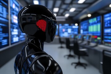 Advanced robot in high tech control center cybernetic technology