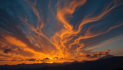 Fiery Sunset Over Majestic Mountains