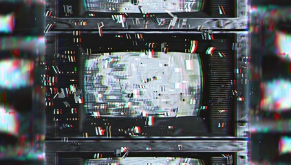 Many TVs with static and interference; glitch effect in the background. Use error