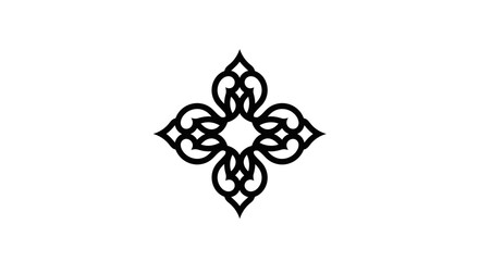 Black symmetrical ornate quatrefoil design with delicate floral-inspired curves on a pristine white background, ideal for elegant graphic effects, branding, and refined visual accents