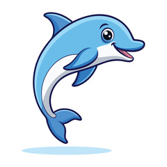 Adorable Blue Dolphin Character Leaping Joyfully, A Cheerful Marine Life Illustration