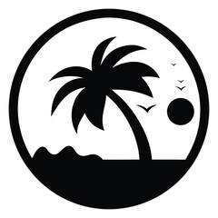 Tropical Island Sunset Concept - Minimalist Beach Vacation Destination Logo Icon