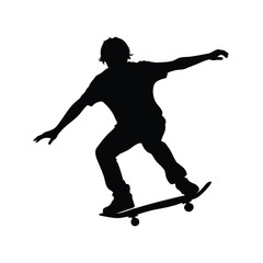 Silhouette of a skateboarder performing a trick in mid air, a dynamic scene, skateboarder balancing on board silhouette vector illustration