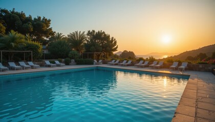 Luxury Resort Pool at Golden Hour Sunset