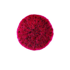 Dragon fruit slice close up top view exotic tropical fruit food photography isolated on transparent background