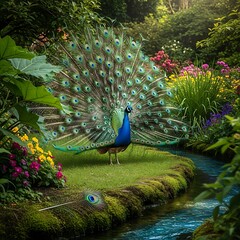 Obraz premium Peacock in a Lush Garden.