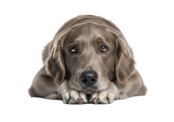 A close-up portrait of a gray dog, resting with its head down, exuding a contemplative mood.