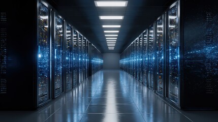 Modern Data Center Interior With Rows Of Servers