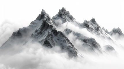 Obraz premium Majestic snow-capped mountain peaks emerge dramatically from a thick blanket of ethereal white clouds, creating a serene and breathtaking natural landscape.