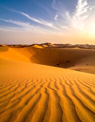 Golden Desert Dunes at Sunrise.