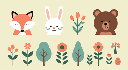 Obraz premium Cute woodland animals and flora patterns for kids.