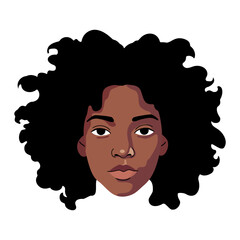 Illustration of African American teenager face with curly hair. Diversity and beauty concept. For hair salon design, teen cultures.