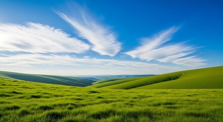 Obraz premium Vast green rolling hills under a bright blue sky