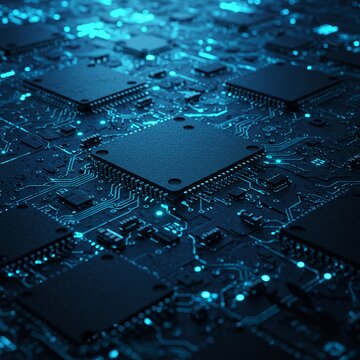 Cutting edge motherboard design in vibrant blue hue